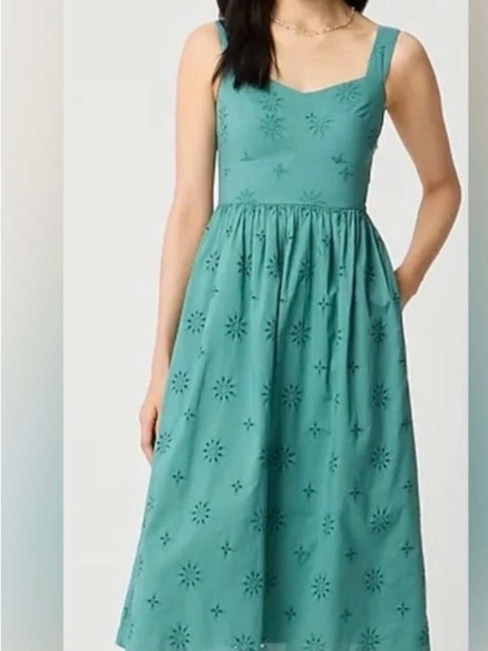 #747 J. Crew NWT Teal Embroidered Linen Sundress fully lined